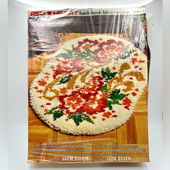 Vintage Red Heart Latch Hook Kit 6619-03 Floral Oval Rug 18”x24” Mid Century NEW - Picture 1 of 7